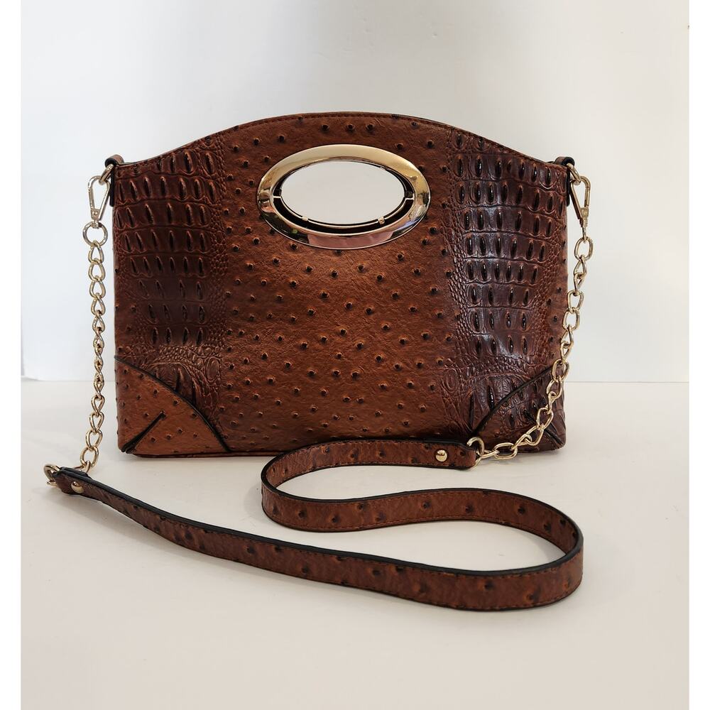 C EST 1946 Brown Bronze Faux Ostrich Leather Crossbody|Clutch Bag|Purse Boho